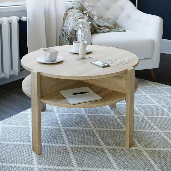 Furniture To Go Tobago Round Coffee Table with Open Shelf in Sonoma Oak