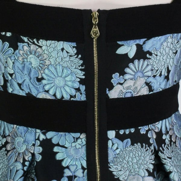 Erdem black blue jacquard Fernandez dress floral strappy