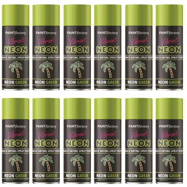Paint Factory 12X  Fluorescent Neon Green Spray Paint 200ml