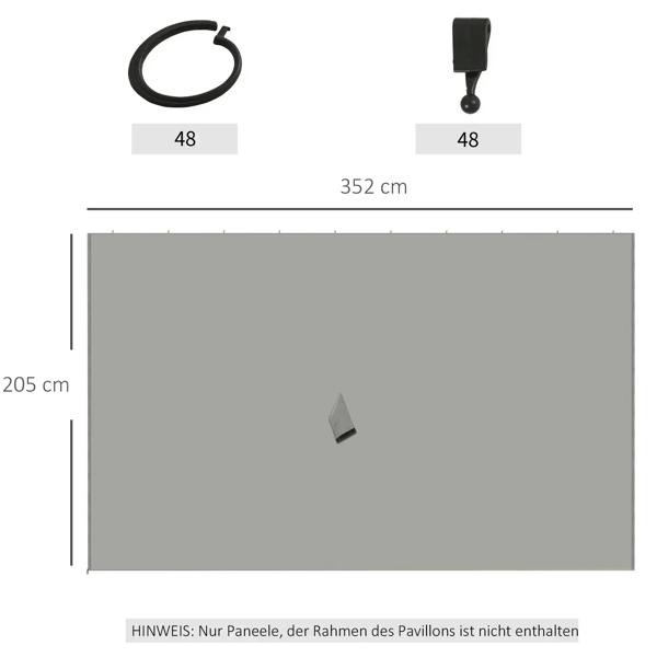 Rectangular light grey gazebo privacy sidewall panel with small hanging tab