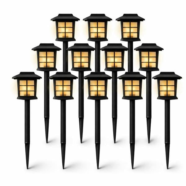 Gardenwize Pack of 12 Solar Pathway Lights – Warm White LED Garden Stake Lights