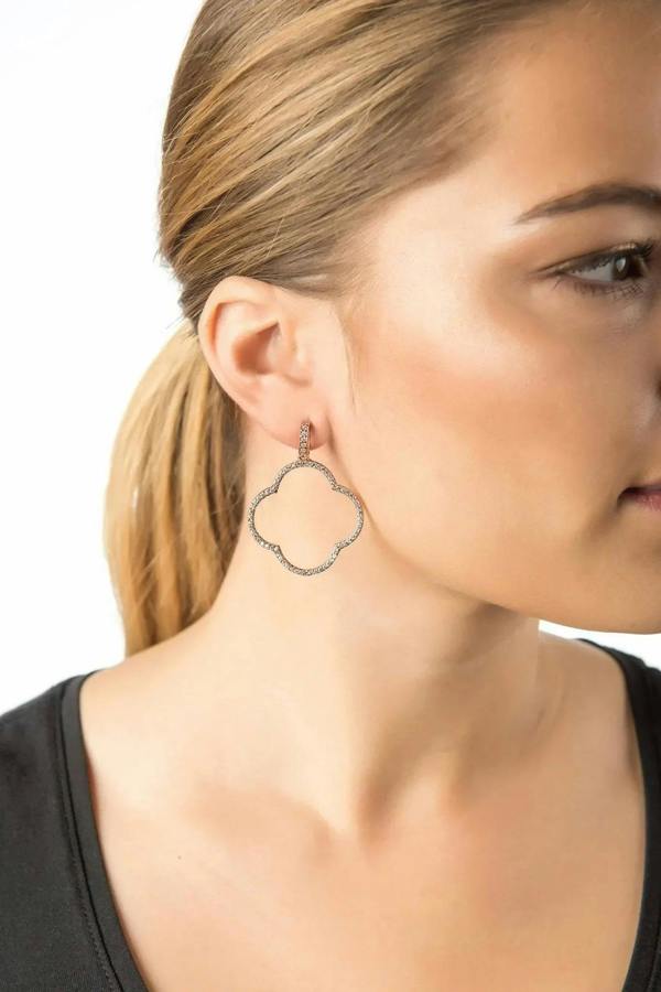 Open Clover Large Drop Earrings White Cz Gold - LATELITA Earrings
