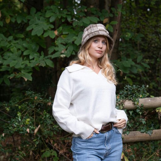 Heather Hats & Accessories Harris Tweed Wide Brimmed Bucket Hat, Cotton Lining, Outdoor Wear, Oat Beige