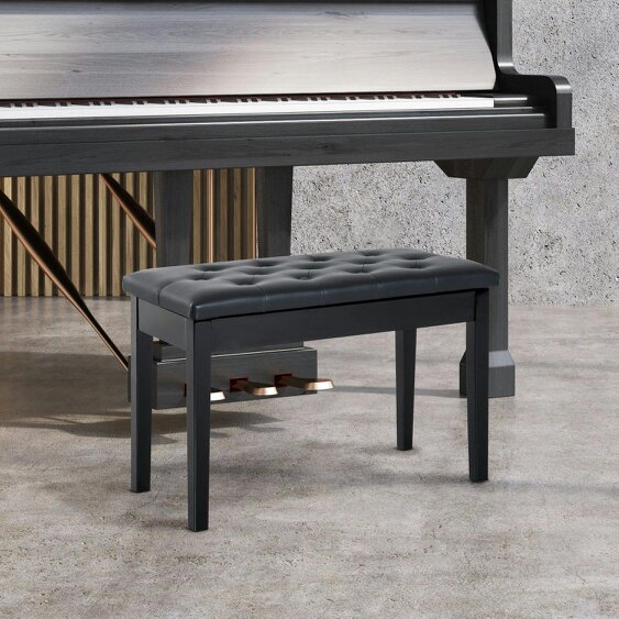 Wyld Haus Milara Faux Leather Black Upholstered Piano Bench With Storage Compartment Diamond Tufted Lid