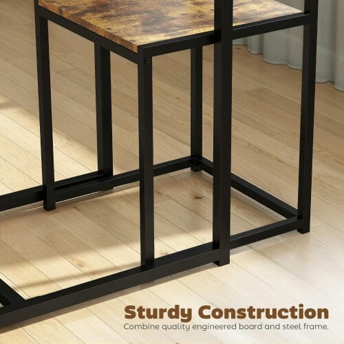 Wyld Haus Doel 3 Piece Rustic Brown Wood Effect Table And Stool Set