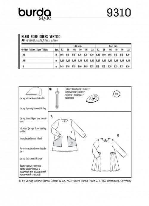 Burda Sewing Pattern 9310 Dresses For Kids, 92 to 122 - Easy