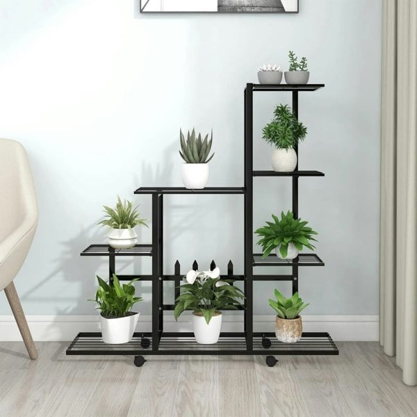 Berkfield Flower Stand with Wheel 94.5x25x92.5 cm Black Metal