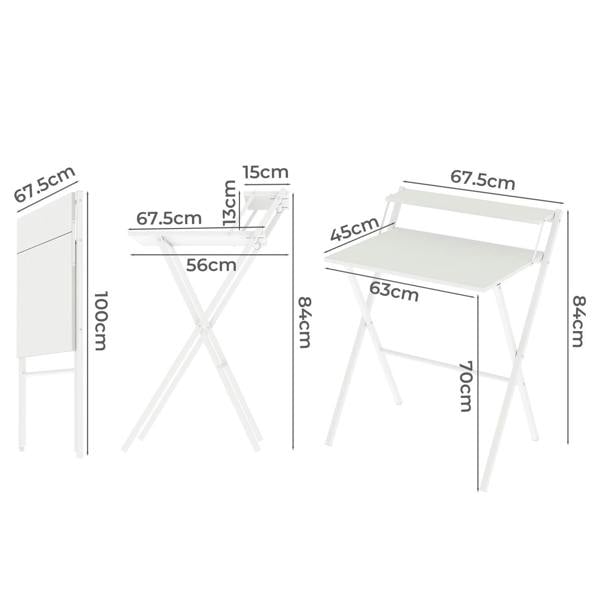 Levede Foldable Computer Desk Office Study Workstation with Monitor Shelf White