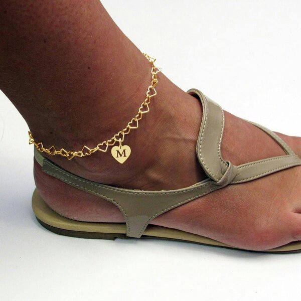 Christopher James of London 9ct Yellow Gold Plated Light Heart Charm Anklet With Initial Heart Charm&nbsp;