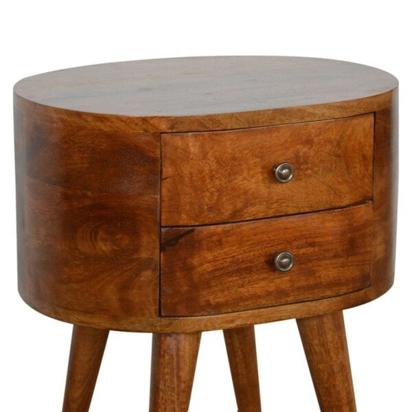 Wyld Haus Brescia Chestnut Mango Wood Oval Bedside Table 2 Drawers