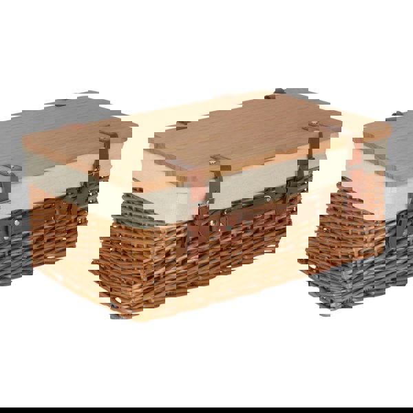 Double Steamed White Lined Willow Picnic Basket with Pinewood Lid