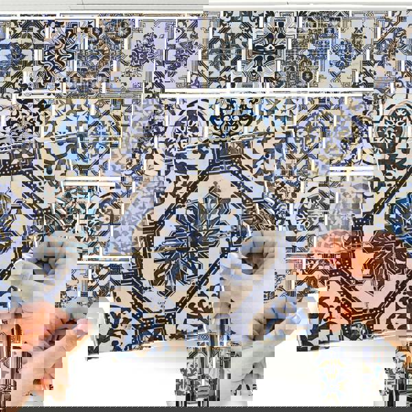 WT1584 - Malaga Spanish Blue Wall Tile Sticker Set - 15 x 15 cm (6 x 6 in) - 24 pcs