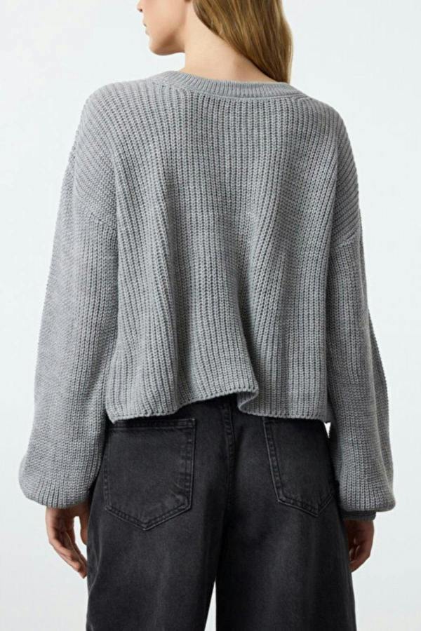 WOVCOR Reversible Cropped Knit Sweater with Ribbon/Bow Tie Detail