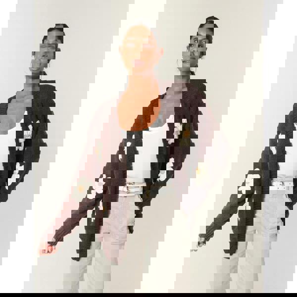 Blue Vanilla Daisy Large Flower Cardigan - Brown