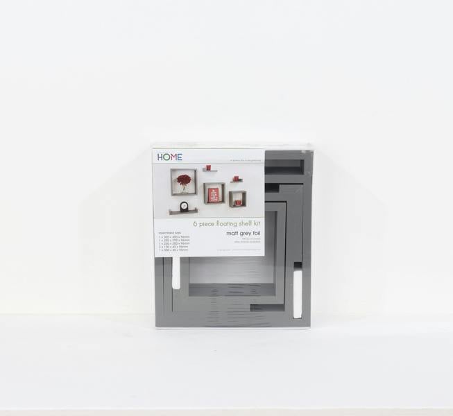 Core Products 6-Piece Hudson Floating Grey Wall Shelf kit, 3 Cube & 3 Display Shelves
