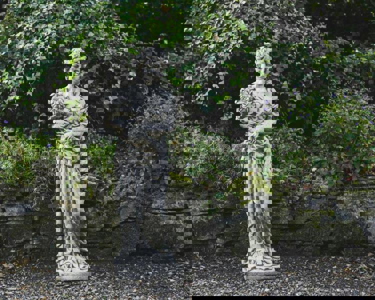 Tall Stone Cast Lady with Flowers