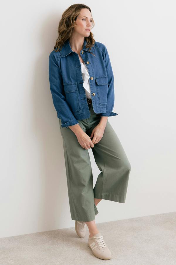 Lily & Me Amelia Cropped Wide Leg Trousers Laurel Green