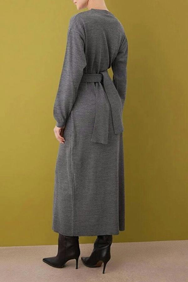 WOVCOR Knitted Dress with Metal Belt Accessory