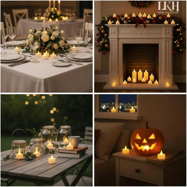 LKH HOME COLLECTION LED Tea Lights Candles – Pack of 12 Battery Operated Tea Light Votive Candles – Flameless Warm White LED Candle