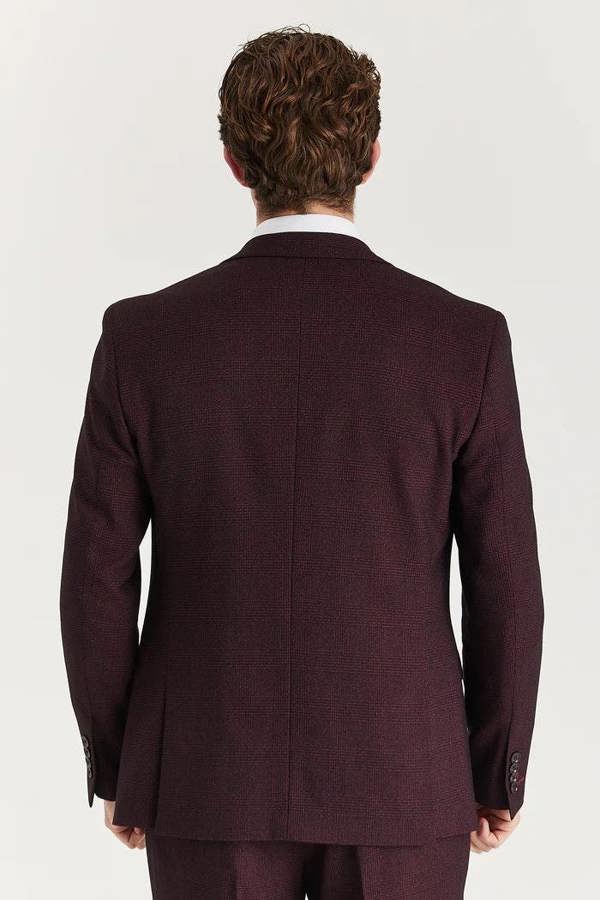 Infinity Leather Men's Wine Suit Blazer Prince Of Wales Formal Blazer