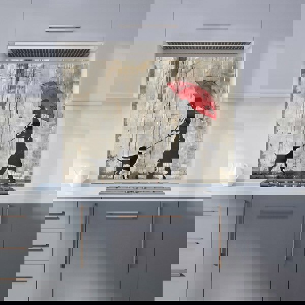 Warren Reed - Designer Rainy Day Walk with Red Umbrella Kitchen Splashback