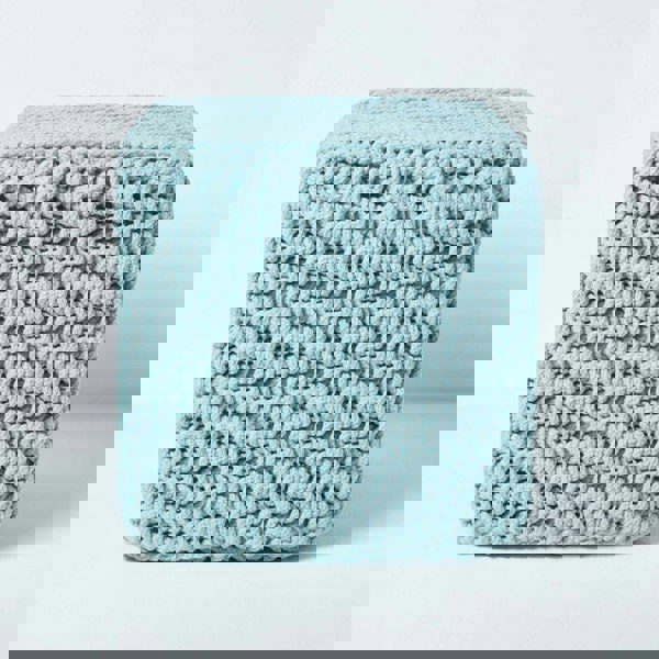 HOMESCAPES Cube Cotton Knitted Pouffe Footstool Bean Filled Hand Knitted