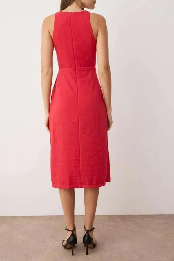 WOVCOR Midi Woven Dress with Tie Detail