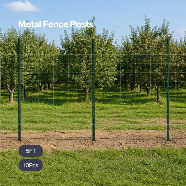 Mountview Metal Fence Posts 5Ft 10Pc Set U Shape Powder Coated for Garden Boundary Green