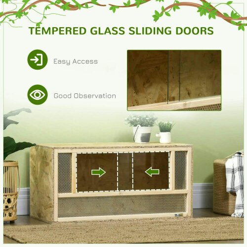 Bobobiy Reptile Terrarium Vivarium Habitat w/ Transparent Sliding Doors, Mesh, for Lizards, Horned Frogs, Snakes & Chameleons, 80 x 40 x 40 cm