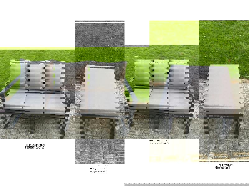 Fimous 7 Seater Aluminium Garden Furniture Set with Adjustable Rising Dining Table, 2 Sofas and Footstool - Dark Grey