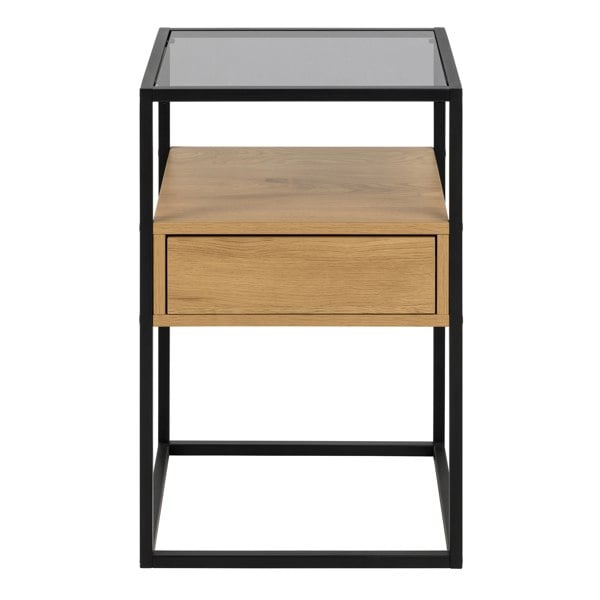 Furniture To Go Randolf Square Bedside Table with 1 Drawer in Black and Oak