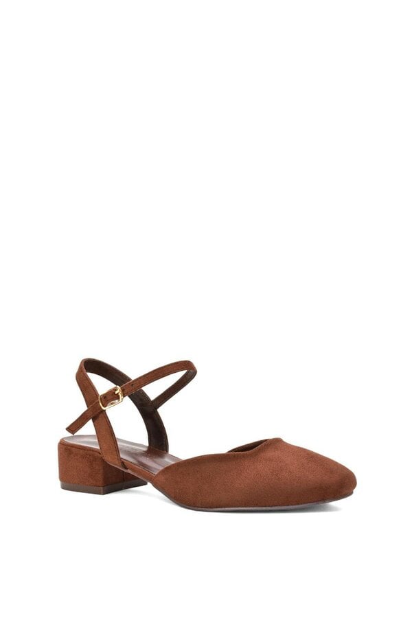XY LONDON Low Block Heel Court Shoes With Ankle Strap