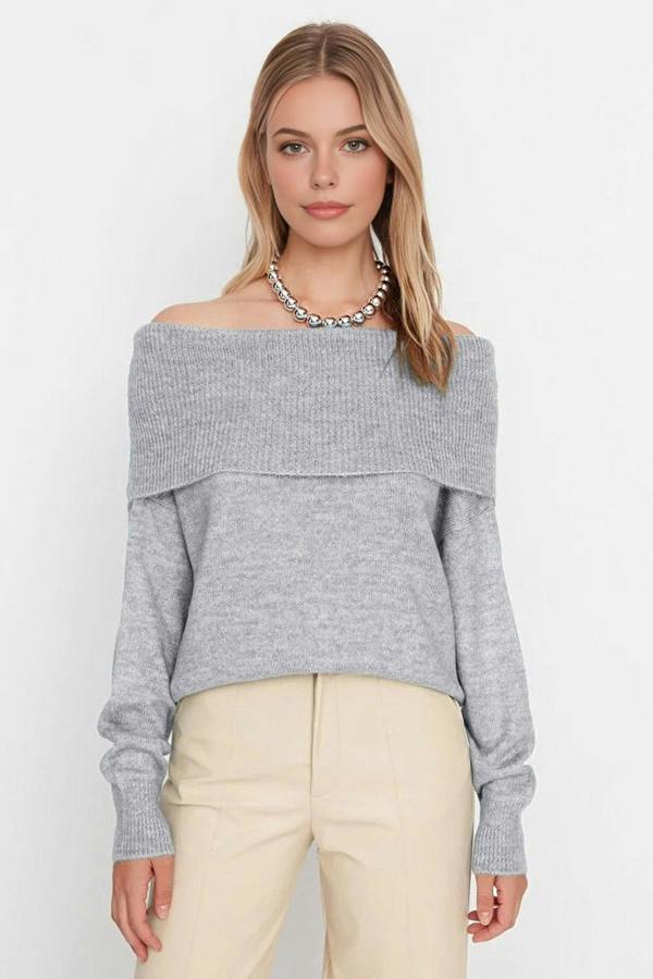 WOVCOR Soft Textured Carmen Collar Knit Sweater