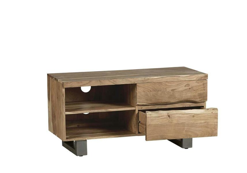 Wyld Haus Wellington Acacia Wood Modern Small TV Unit 2 Shelves 2 Drawers