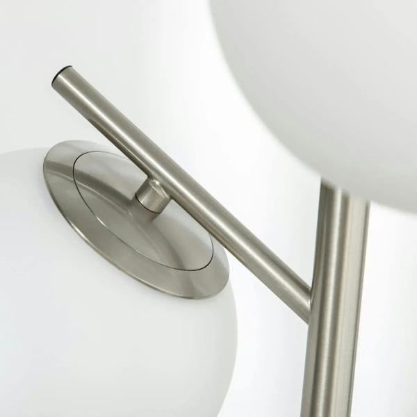 Silver metal arm and round white globe lampshade for 3-light floor lamp