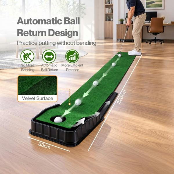Centra Golf Putting Mat Auto Ball Return Path 220x33cm Indoor Outdoor Green