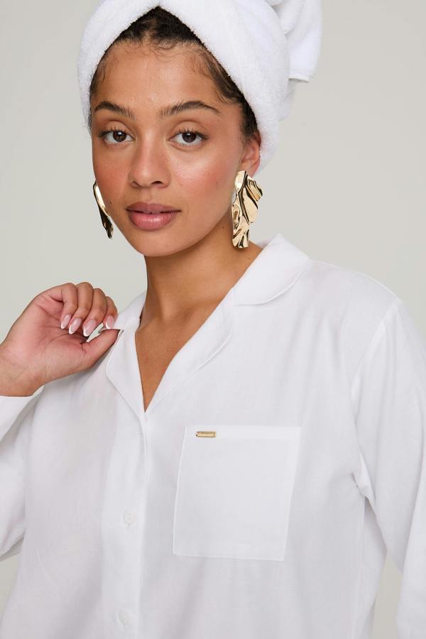 Cotton Modal Long Pyjama Set in White - Pajamas