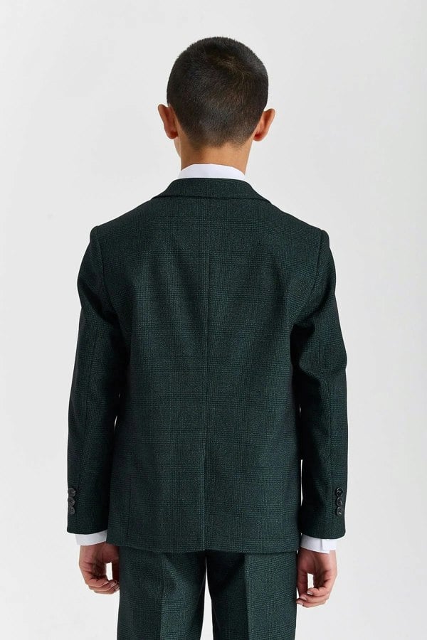 Paul Andrew Regent - Boys Green 3 Piece Prince Of Wales Checked Suit