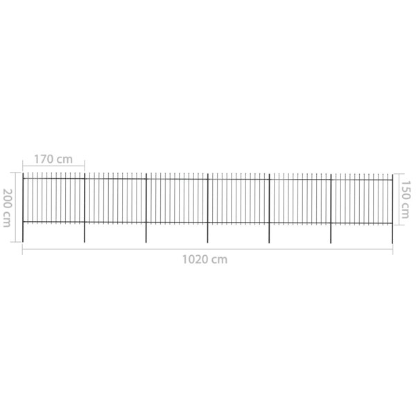 Berkfield Garden Fence with Spear Top Steel 10.2x1.5 m Black