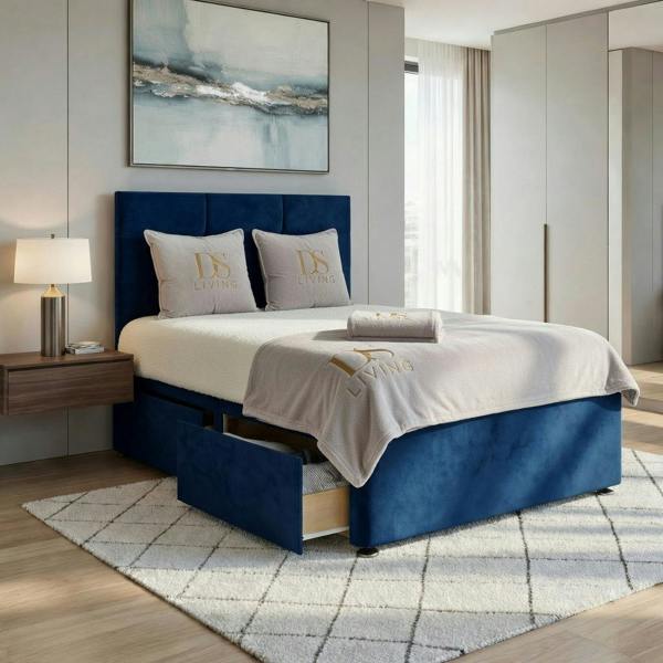 Opal Dark Blue Single Two Drawer Divan Bed