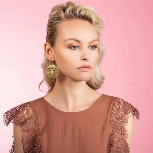 Large Gold Mandala Earrings with Mother of Pearl - namana.london