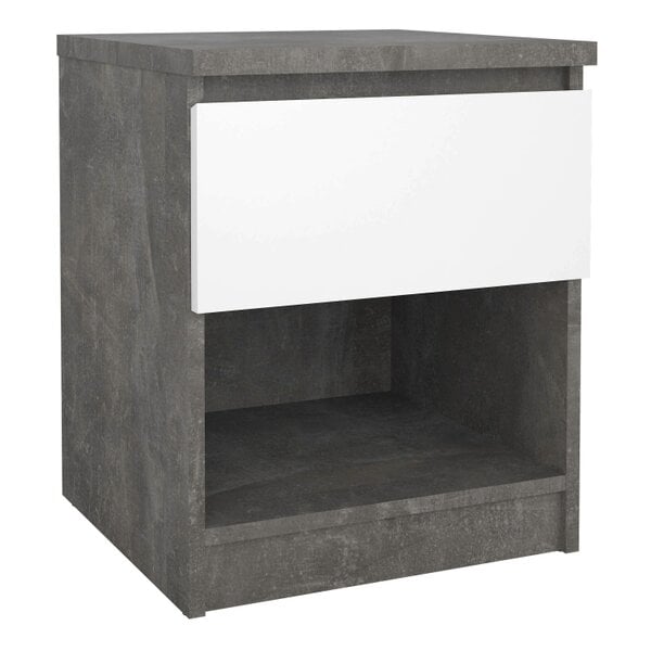 Wyld Haus Budapest Concrete Effect and White Wooden Bedside Table 1 Drawer 1 Shelf