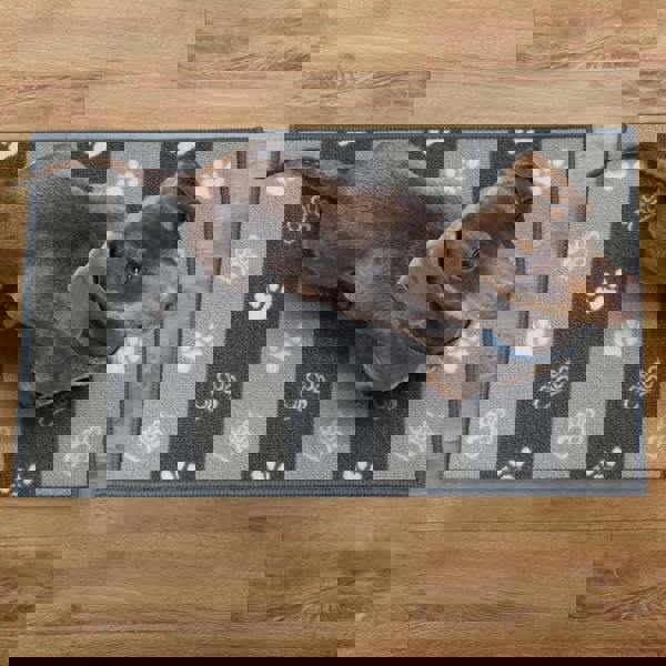 JVL Machine Washable Pet Mat 40×70 cm – Absorbent Indoor Dog & Cat Mat for Feeding Stations, Food Bowls & Entryways – Classic “Paw Prints” Design