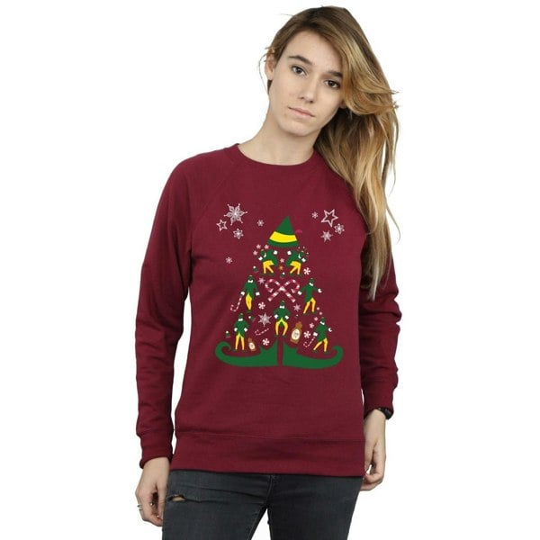 Elf Womens Christmas Tree Sweatshirt - Burgundy