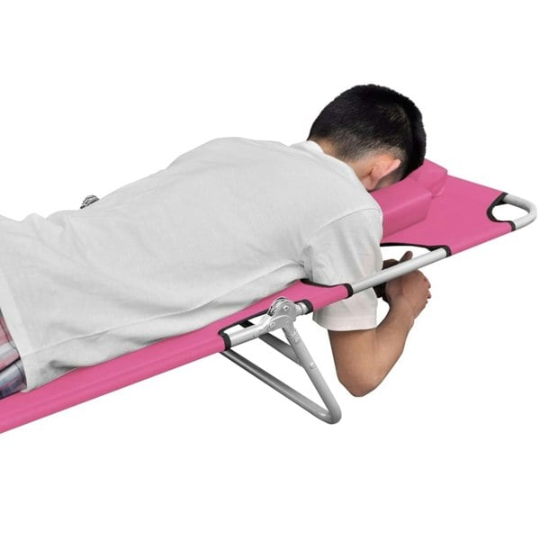 Berkfield Folding Sun Lounger with Head Cushion Steel Magento Pink