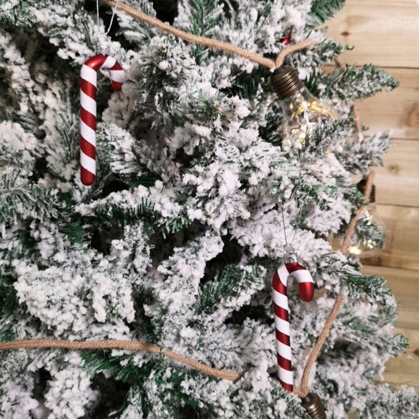 Samuel Alexander Set of 6 12cm Glass Red and White Stripe Candy Cane Christmas Tree Decorations