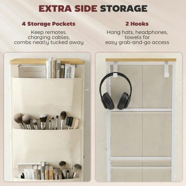 Chest of Drawers with 4 Fabric Drawers, Tall Storage Unit with 2 Hooks and Steel Frame for Bedroom, Beige