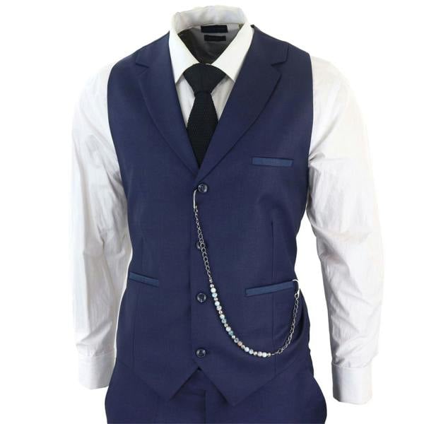 TruClothing Men's Classic 3-Piece Plain Navy Suit