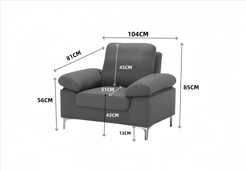 Kosy Koala Modern One Seater Sofa Blue Fabric with Chrome Feet - Comfortable Couch with Cushion for Living Room, Bedroom or Office