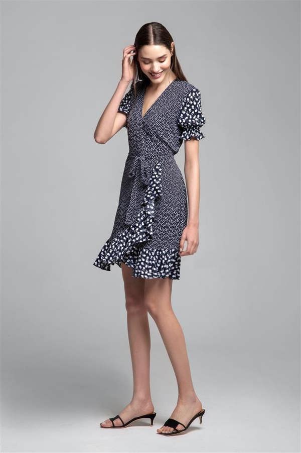 Rumour London Myla ruffled wrap dress with short sleeves in floral print